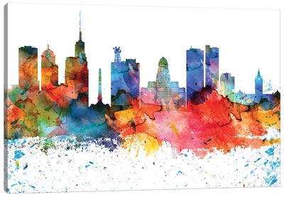 Buffalo Colorful Watercolor Skyline Canvas Art Print - Skyline Art