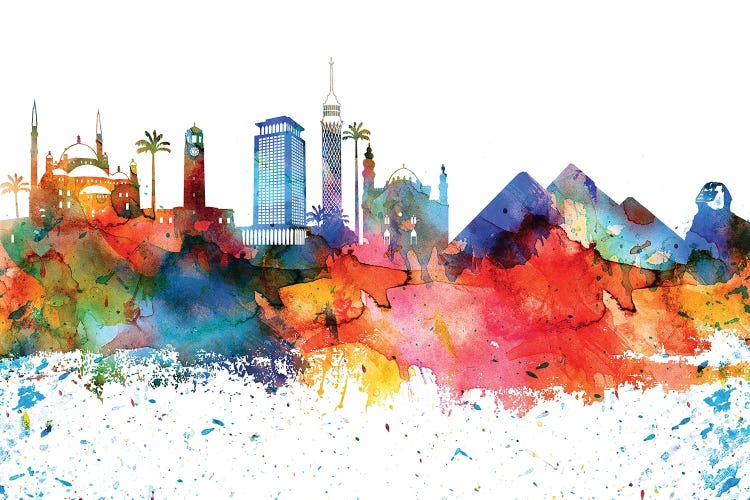 Cairo Colorful Watercolor Skyline by WallDecorAddict wall art