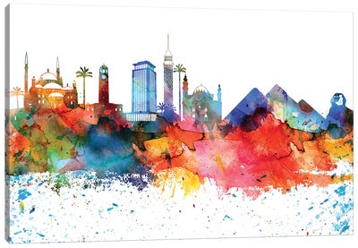 Cairo Colorful Watercolor Skyline Canvas Art Print - Egypt Art