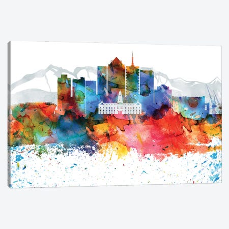 Cape Town Colorful Watercolor Skyline Canvas Print #WDA1277} by WallDecorAddict Canvas Wall Art