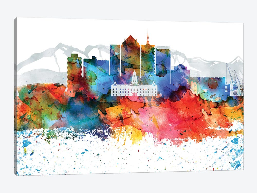 Cape Town Colorful Watercolor Skyline by WallDecorAddict 1-piece Canvas Art Print