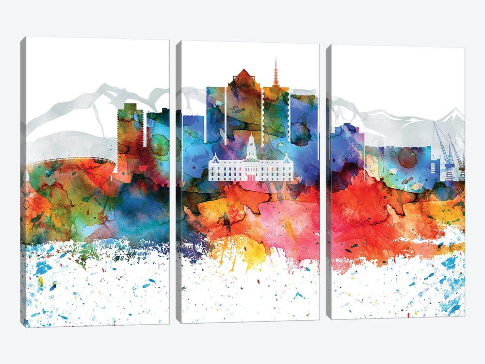 Cape Town Colorful Watercolor Skyline by WallDecorAddict 3-piece Canvas Art Print