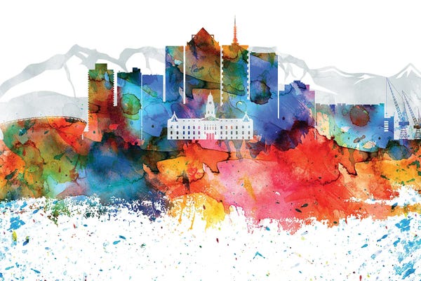 South Africa: Cape Town Colorful Watercolor Skyline by WallDecorAddict