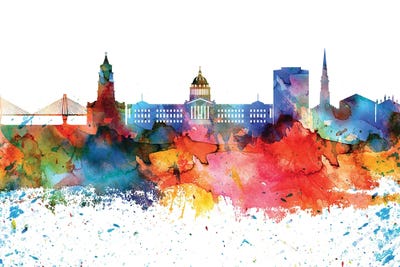 Charleston Colorful Watercolor Skyline by WallDecorAddict canvas print