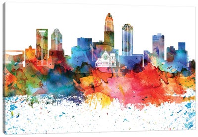 Charlotte Colorful Watercolor Skyline Canvas Art Print - Charlotte