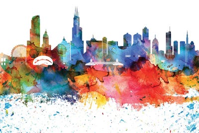 Chicago Colorful Watercolor Skyline by WallDecorAddict art print