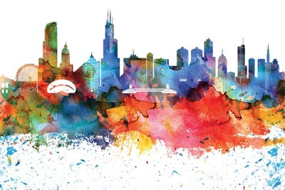 Chicago Colorful Watercolor Skyline - Canvas Artwork | Walldecoraddict