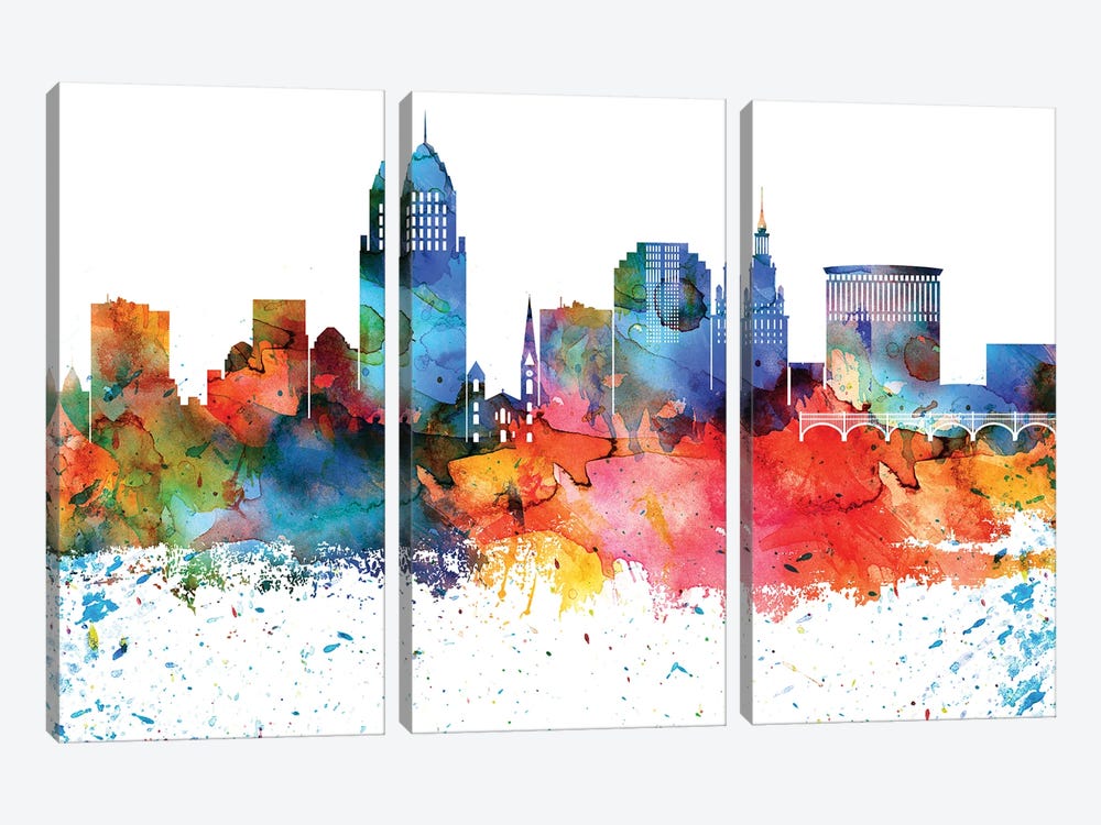 Cleveland Colorful Watercolor Skyline by WallDecorAddict 3-piece Canvas Art Print