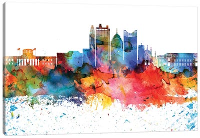 Columbus Colorful Watercolor Skyline Canvas Art Print - Ohio Art