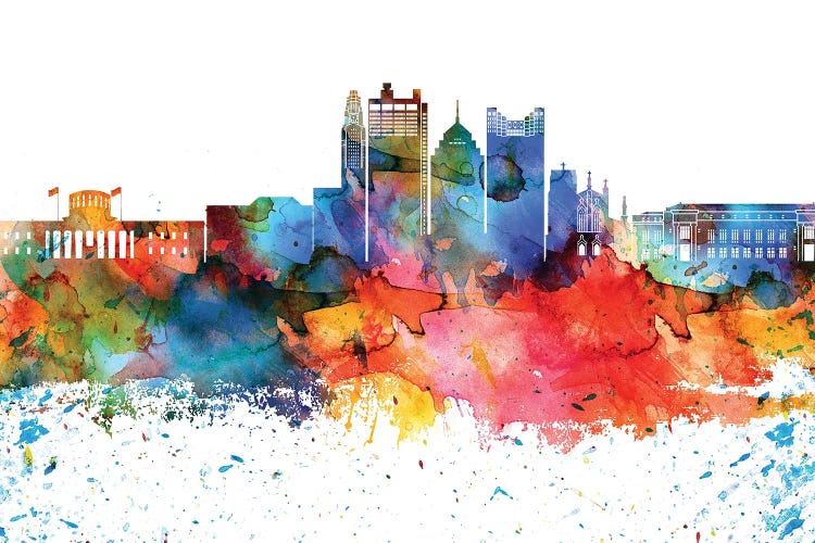 Columbus Colorful Watercolor Skyline by WallDecorAddict wall art