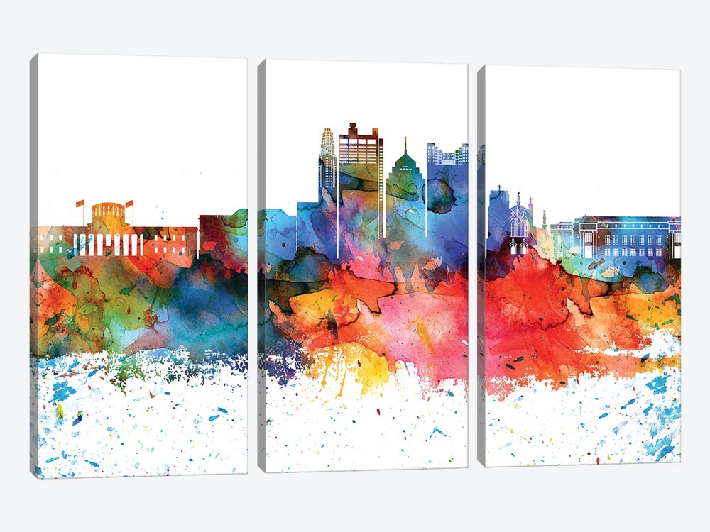 Columbus Colorful Watercolor Skyline by WallDecorAddict 3-piece Art Print