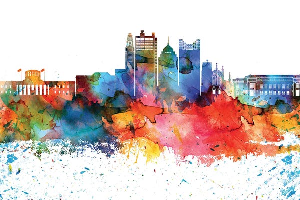 Ohio: Columbus Colorful Watercolor Skyline by WallDecorAddict