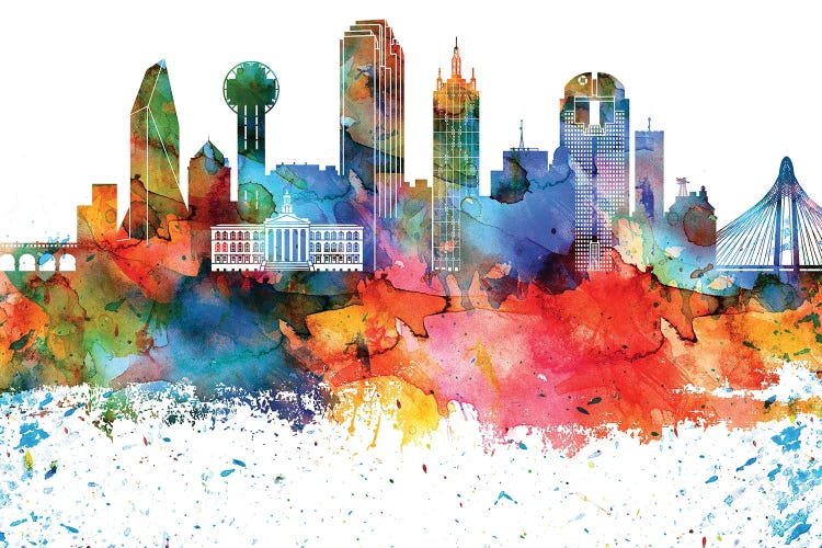 Dallas Colorful Watercolor Skyline