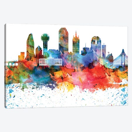 Dallas Colorful Watercolor Skyline Canvas Print #WDA1286} by WallDecorAddict Art Print