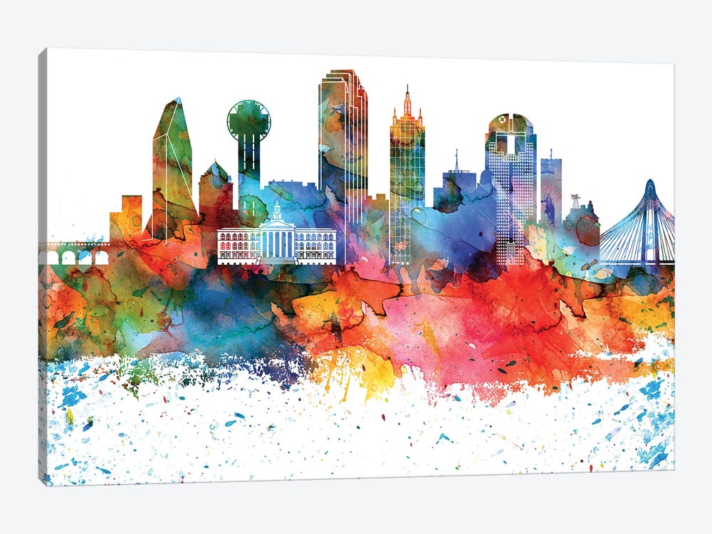 Dallas Colorful Watercolor Skyline by WallDecorAddict 1-piece Art Print