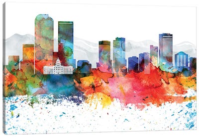 Denver Colorful Watercolor Skyline Canvas Art Print - Colorado Art