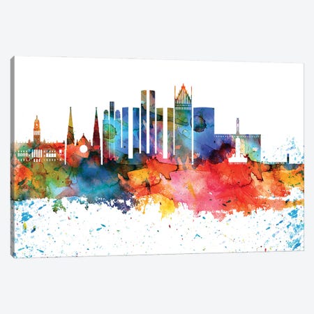 Detroit Colorful Watercolor Skyline Canvas Print #WDA1289} by WallDecorAddict Canvas Artwork