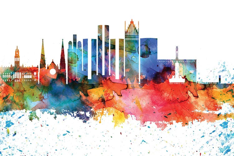 Detroit Colorful Watercolor Skyline