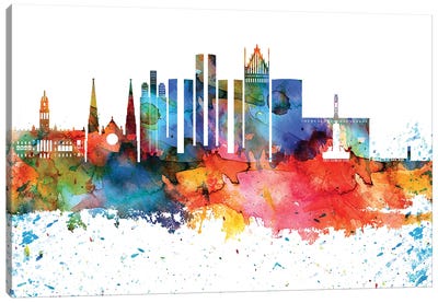 Detroit Colorful Watercolor Skyline Canvas Art Print - Detroit Skylines