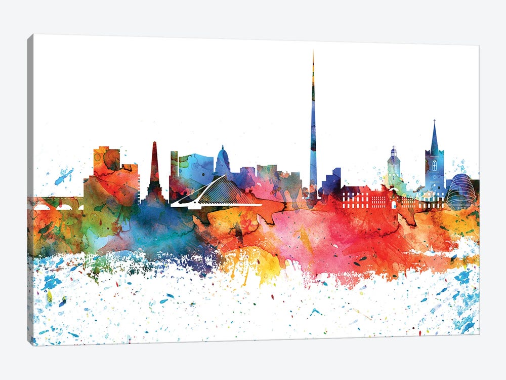 Dublin Colorful Watercolor Skyline by WallDecorAddict 1-piece Canvas Print