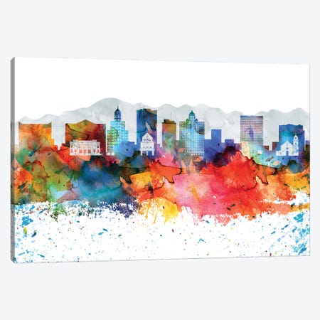 El Paso Colorful Watercolor Skyline Canvas Print #WDA1295} by WallDecorAddict Canvas Artwork