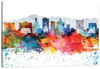 El Paso Colorful Watercolor Skyline Canvas Art Print