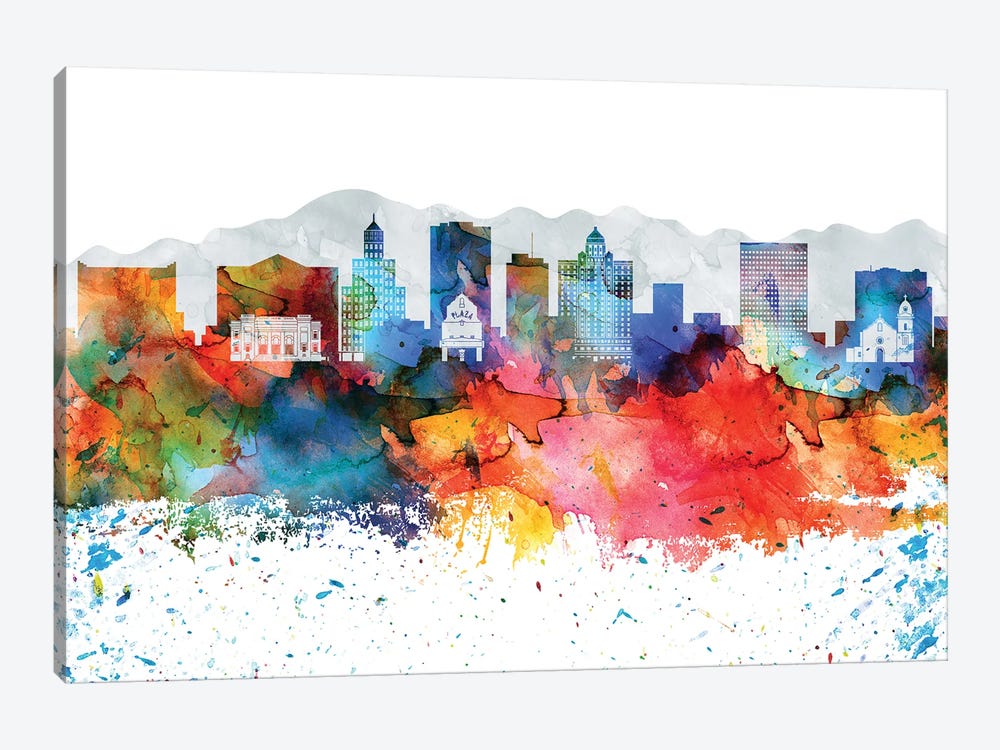 El Paso Colorful Watercolor Skyline 1-piece Art Print