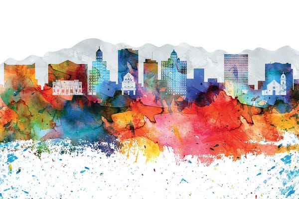 El Paso: El Paso Colorful Watercolor Skyline by WallDecorAddict