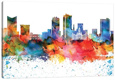 Fort Worth Colorful Watercolor Skyline Canvas Art Print - Fort Worth