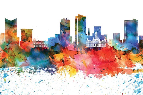 Fine Art Print: Fort Worth Colorful Watercolor Skyline by WallDecorAddict