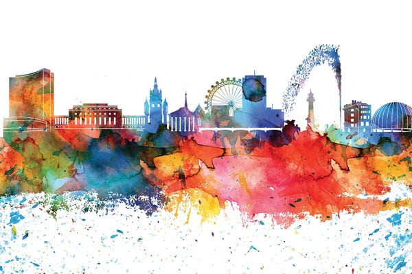 Geneva: Geneva Colorful Watercolor Skyline by WallDecorAddict