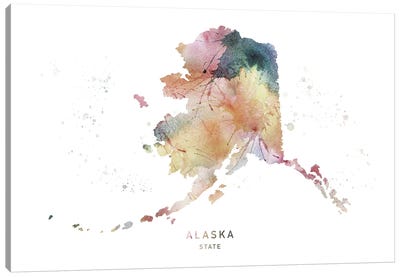 Alaska Watercolor State Map Canvas Art Print - Alaska Art