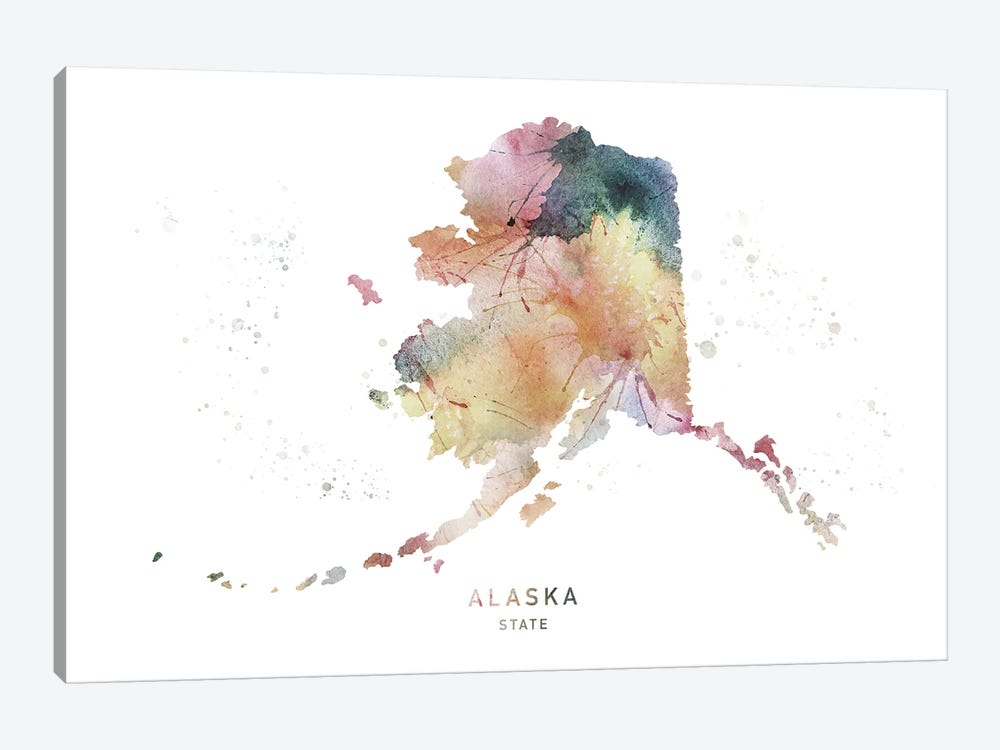 Alaska Watercolor State Map by WallDecorAddict 1-piece Canvas Wall Art