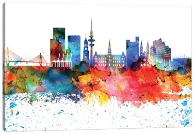 Hamburg Colorful Watercolor Skyline Canvas Art Print - Hamburg