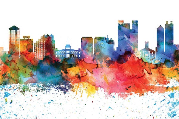 Honolulu: Honolulu Colorful Watercolor Skyline by WallDecorAddict