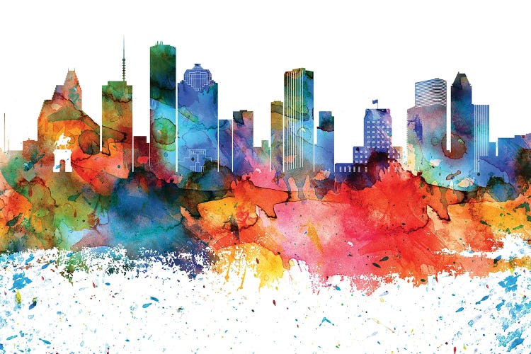 Houston Colorful Watercolor Skyline