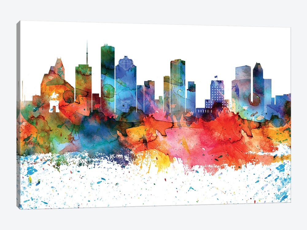 Houston Colorful Watercolor Skyline by WallDecorAddict 1-piece Canvas Art Print