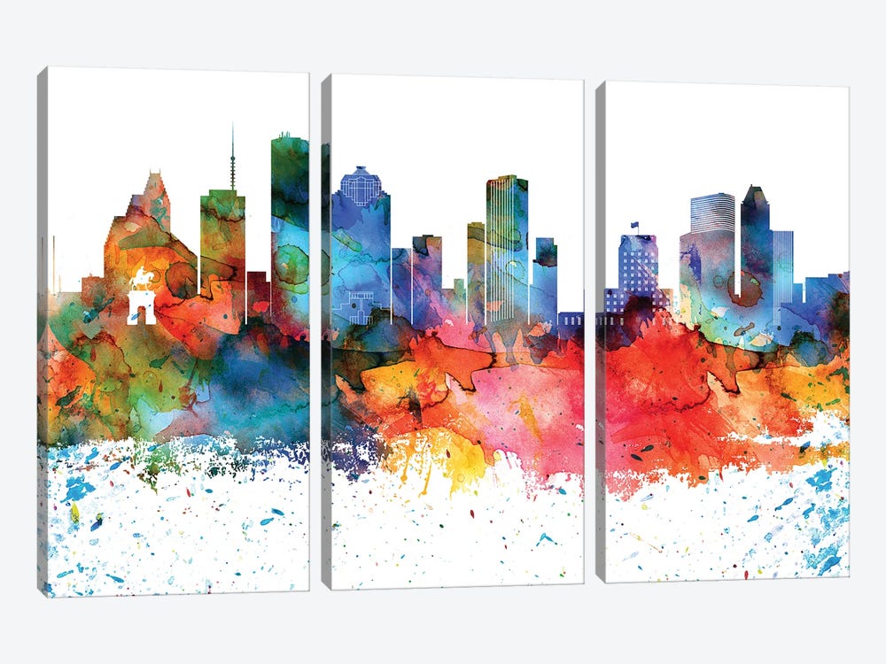 Houston Colorful Watercolor Skyline by WallDecorAddict 3-piece Art Print
