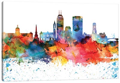 Indianapolis Colorful Watercolor Skyline Canvas Art Print - Indiana Art