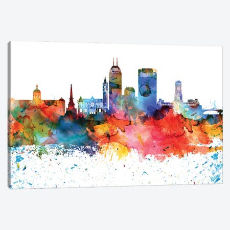 Indianapolis Colorful Watercolor Skyline Canvas Print #WDA1308} by WallDecorAddict Canvas Print