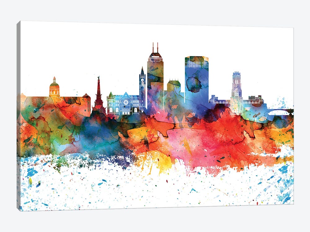 Indianapolis Colorful Watercolor Skyline by WallDecorAddict 1-piece Canvas Wall Art