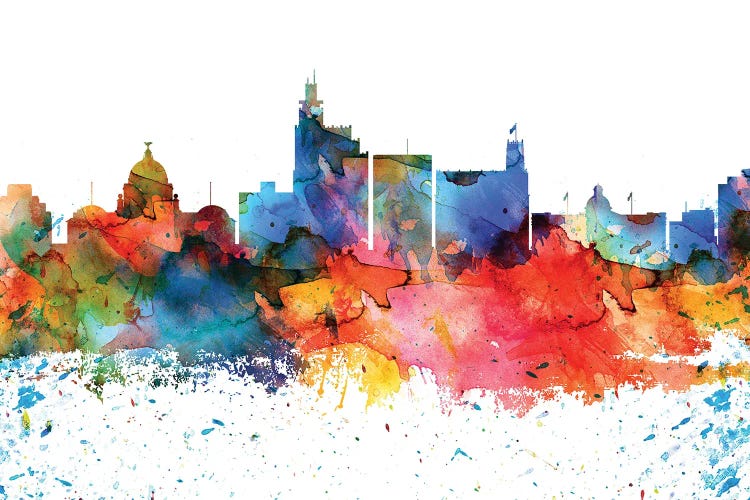 Jackson Mi Colorful Watercolor Skyline