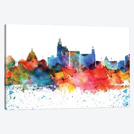Jackson Mi Colorful Watercolor Skyline Canvas Print #WDA1309} by WallDecorAddict Canvas Print