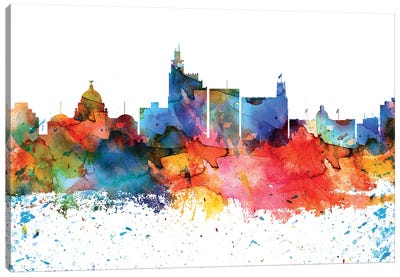 Jackson Mi Colorful Watercolor Skyline Canvas Art Print - Mississippi Art