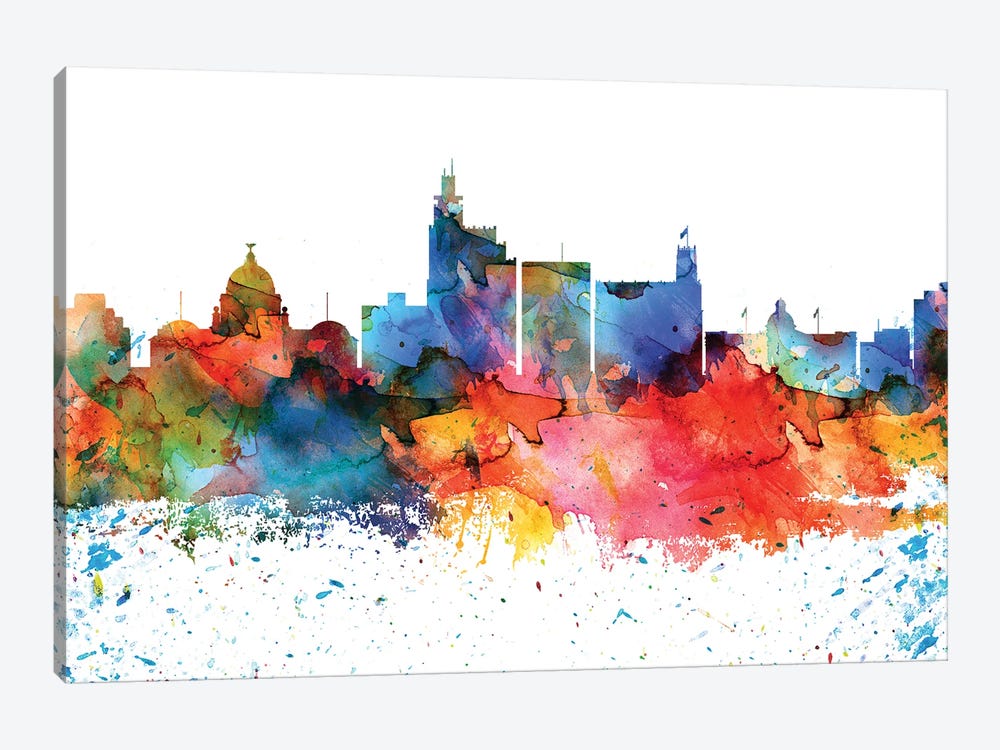 Jackson Mi Colorful Watercolor Skyline by WallDecorAddict 1-piece Art Print