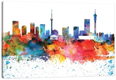 Johannesburg Colorful Watercolor Skyline Canvas Art Print - South Africa