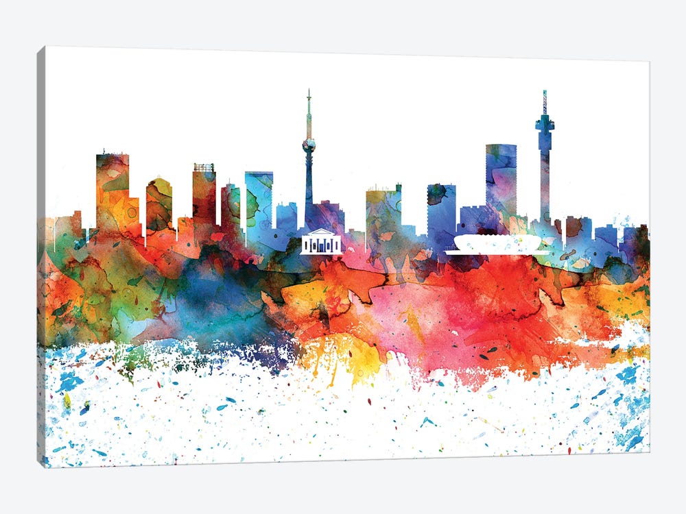 Johannesburg Colorful Watercolor Skyline by WallDecorAddict 1-piece Canvas Wall Art