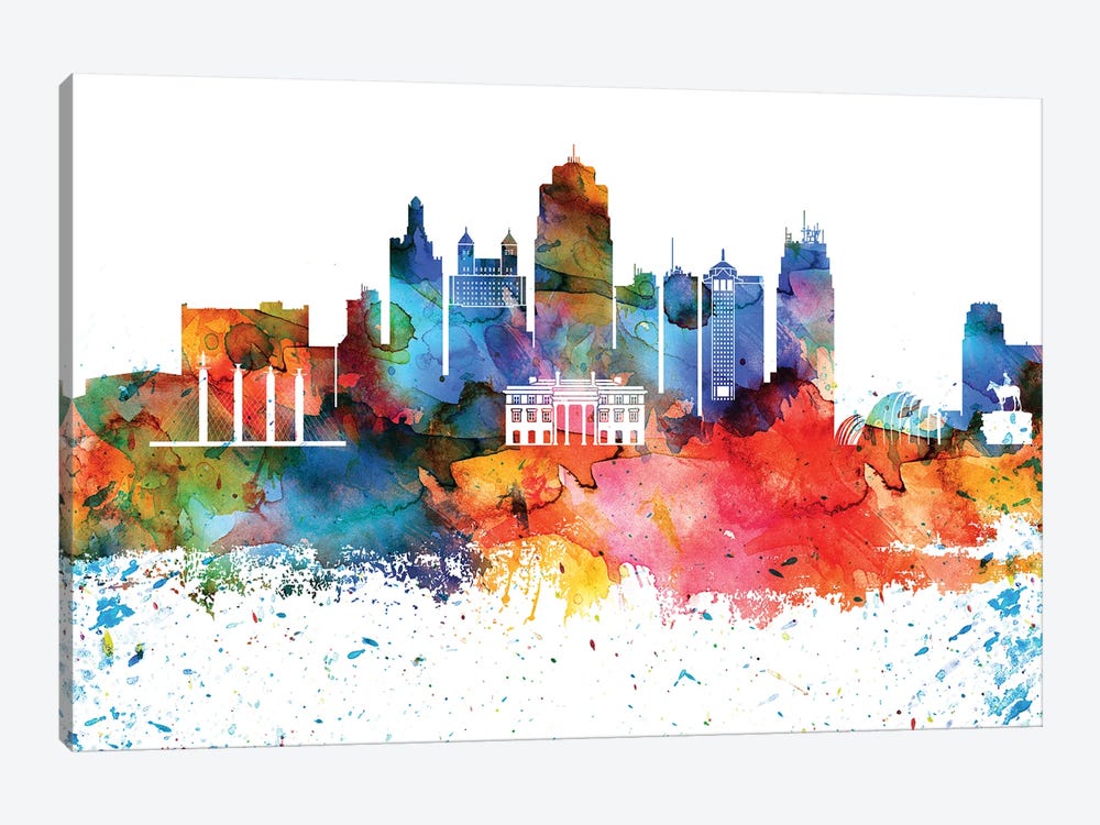 Kansas City Colorful Watercolor Skyline by WallDecorAddict 1-piece Art Print