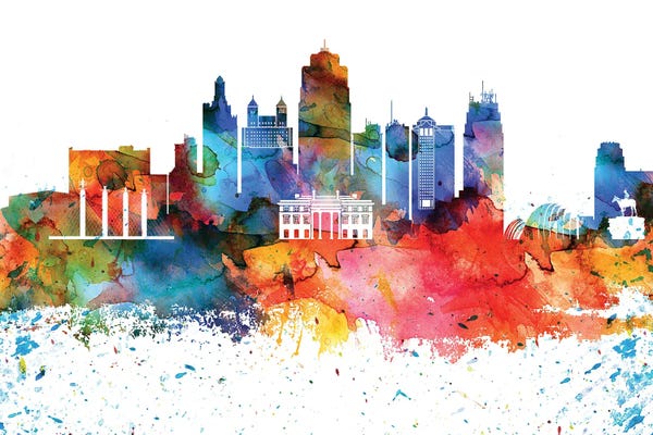 WallDecorAddict: Kansas City Colorful Watercolor Skyline by WallDecorAddict