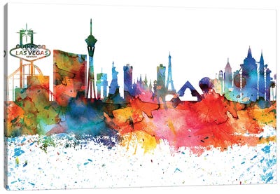 Las Vegas Colorful Watercolor Skyline Canvas Art Print - WallDecorAddict